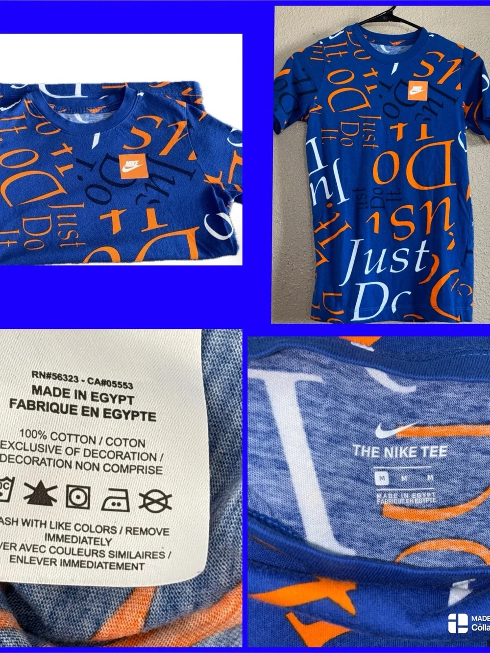 Nike Blue Short-Sleeve Tee w/Orange Graphic Letters | Boys MED